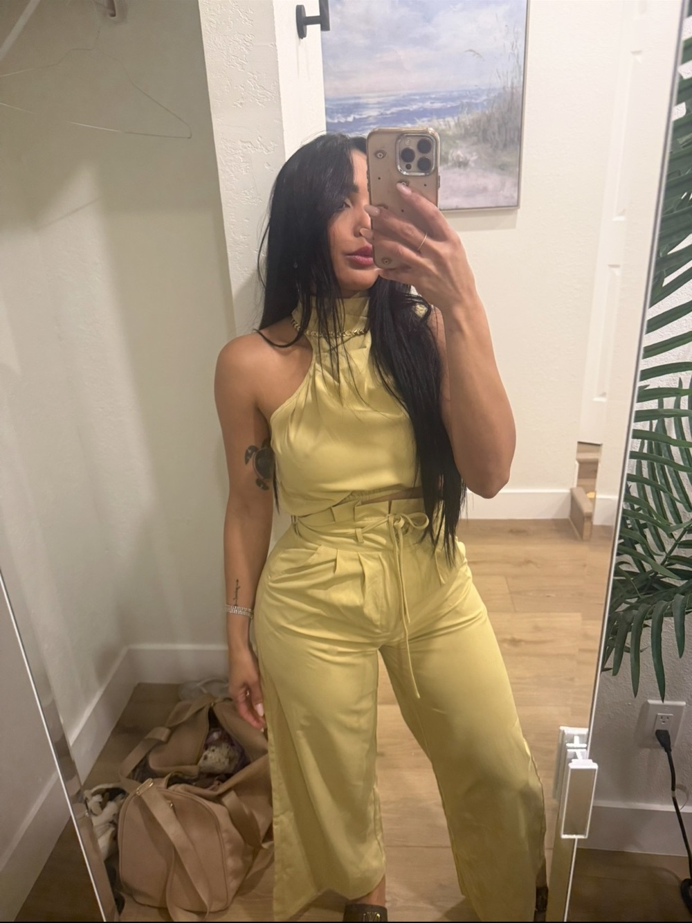 Women's Elegant Asymmetric Top + Wide Leg Pants Two-Piece Set, Casual Wear,